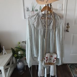 Free People Sheer Blouse Tie Front